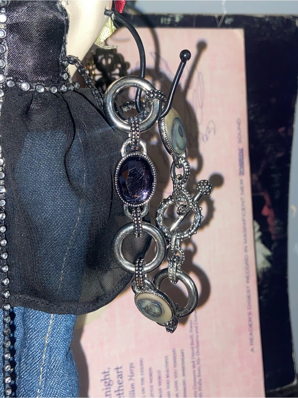 Silver-Tone Purple Stone Link Bracelet - Women Jewelry